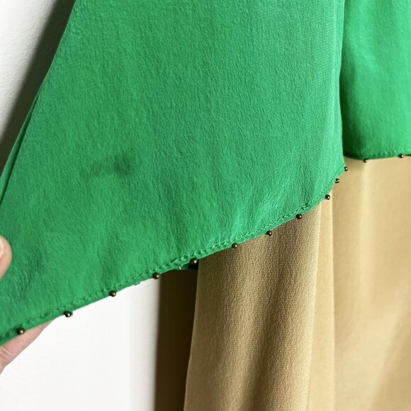 Greylin Melinda Silk Color Block Dress Green Tan Women’s M - Picture 3 of 12